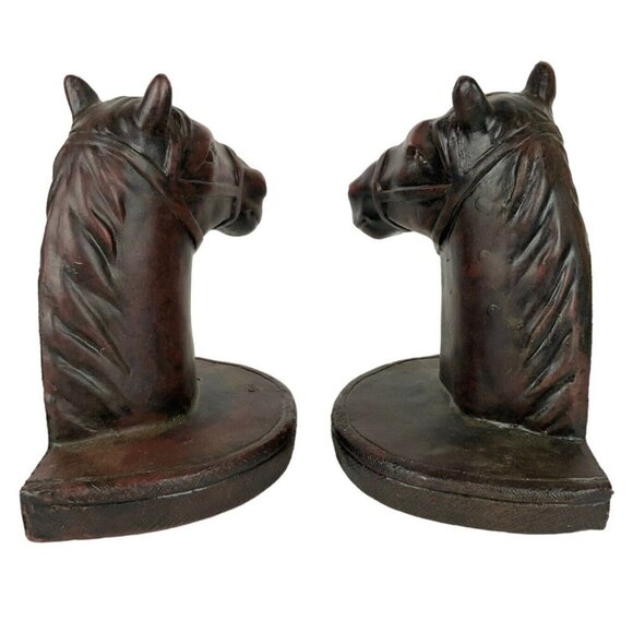 Resin Horse Head Bookends Brown Heavy Library Shelf Decor Realistic Design - Picture 5 of 9